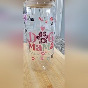 Dog Mama Glass Jar with Pink and Black Accents